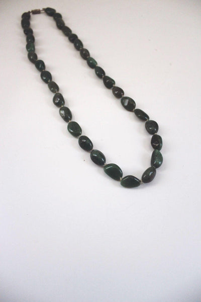 Vintage Green Aventurine Stone Beaded Necklace Nugget Hand Knotted Long Barrel Clasp