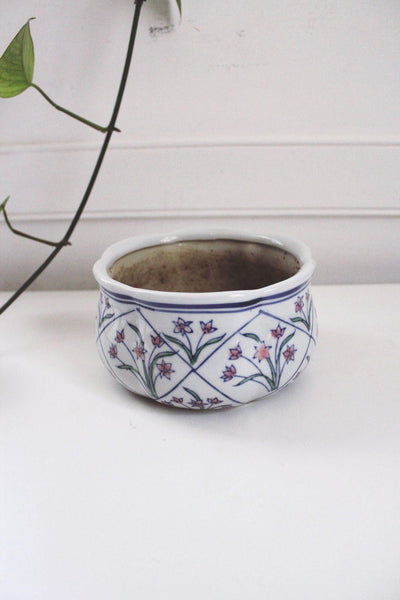 Vintage Chinoiserie Floral Planter Bulb Bowl Hand-Painted Ceramic Cachepot Centerpiece