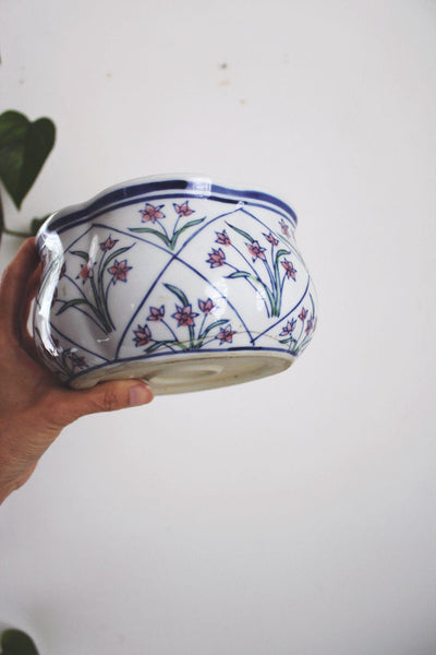 Vintage Chinoiserie Floral Planter Bulb Bowl Hand-Painted Ceramic Cachepot Centerpiece
