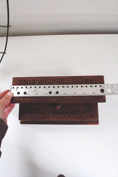 Vintage Hand-Carved Indian Wooden Step Box Jewelry Trinkets Floral Rosewood Keepsake