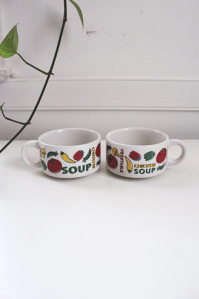 Vintage Houston Foods Ceramic Soup Mugs Set Of 2 Retro Farmhouse Nostalgic 70s 80s