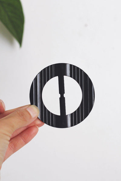 Vintage Black Bakelite Belt Buckle Scarf Slide Carved Sleek Art Deco 1930s Retro