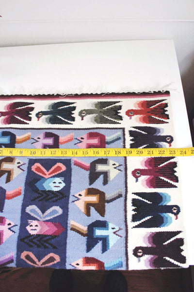 Vintage Handwoven Wool Tapestry Rug Folk Art Birds Geometric Wall Hanging Southwestern