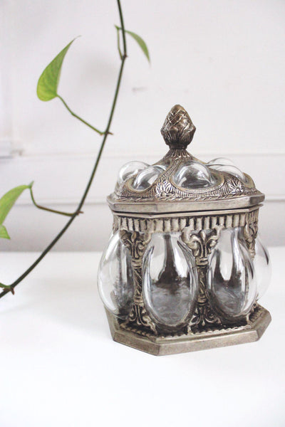 Vintage Silver Hand Blown Caged Bubble Glass Apothecary Jar Baroque Brass Bronze