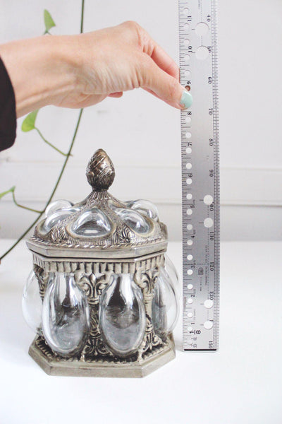 Vintage Silver Hand Blown Caged Bubble Glass Apothecary Jar Baroque Brass Bronze