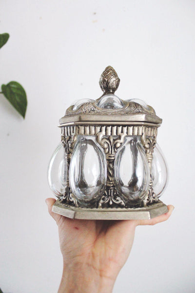 Vintage Silver Hand Blown Caged Bubble Glass Apothecary Jar Baroque Brass Bronze