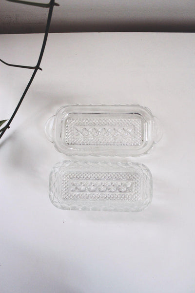 Vintage Anchor Hocking Wexford Glass Butter Dish Diamond Pressed 60s Elegant