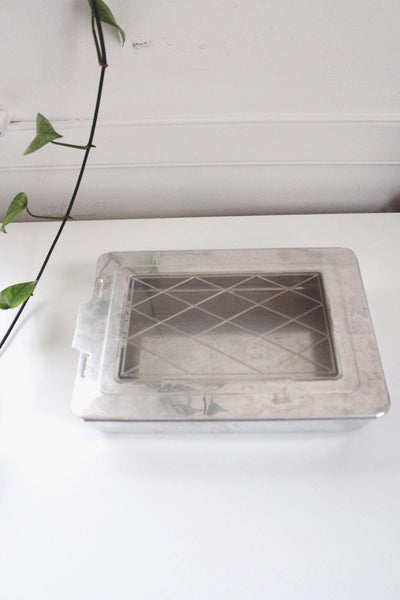 Vintage Mirro Aluminum Cake Baking Pan Sliding Lid Diamond MCM Mid Century Modern