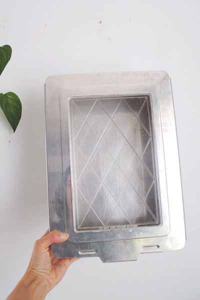 Vintage Mirro Aluminum Cake Baking Pan Sliding Lid Diamond MCM Mid Century Modern