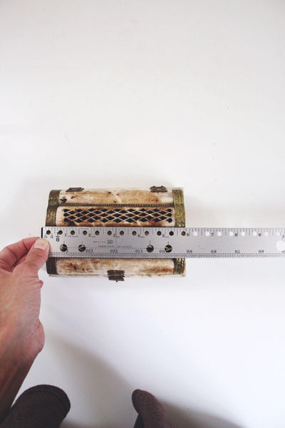 Vintage Handmade Bone Brass Trinket Jewelry Box Lattice India Boho Chest