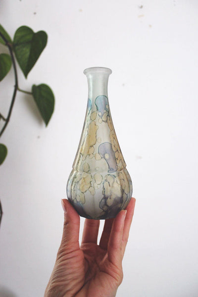 Hand-Painted Vintage French Glass Bud Vase Abstract Watercolor Bubble Pattern Pastel