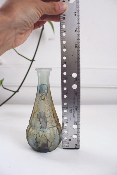 Hand-Painted Vintage French Glass Bud Vase Abstract Watercolor Bubble Pattern Pastel