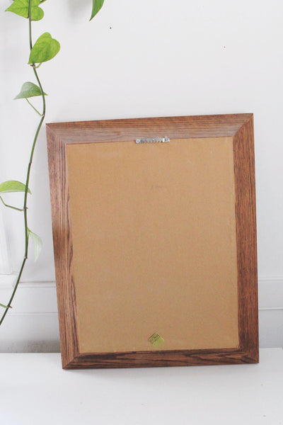 Vintage Beveled Wood Framed Wall Mirror Solid Oak Rectangle Mid Century Farmhouse Rustic