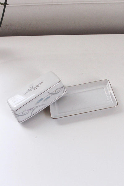 Vintage Valmont China Royal Wheat Covered Butter Dish Porcelain Floral Japan Platinum