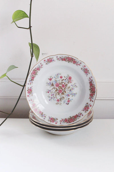 Vintage Remington Fine China Red Sea Floral Soup Salad Bowls Gold Trim Set Of 4