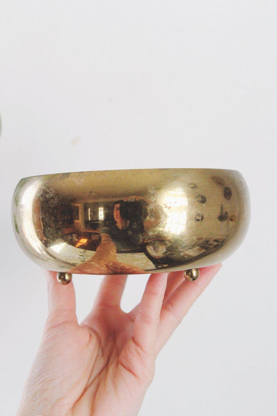 Vintage Brass Bowl Ball Feet Footed Minimalist Trinket Dish Catchall Planter MCM