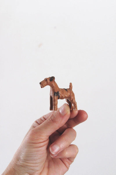 Vintage Hand-Carved Wooden Dog Figurine Miniature Airedale Terrier Trinket