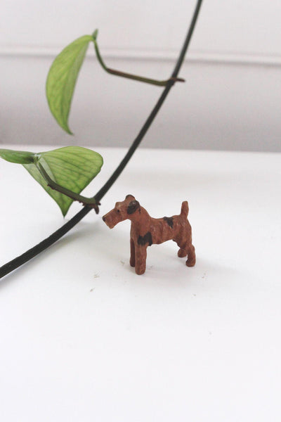 Vintage Hand-Carved Wooden Dog Figurine Miniature Airedale Terrier Trinket
