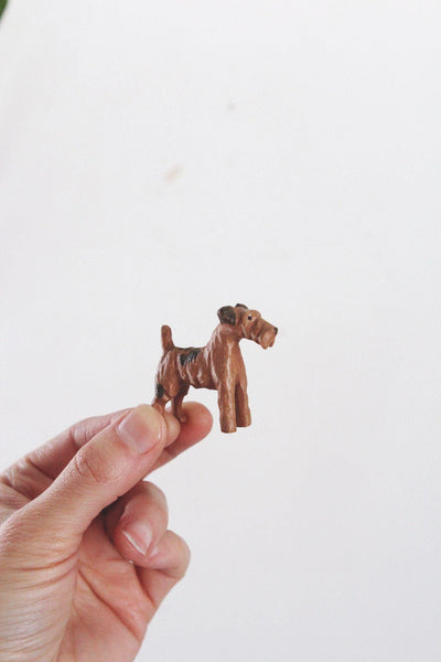 Vintage Hand-Carved Wooden Dog Figurine Miniature Airedale Terrier Trinket