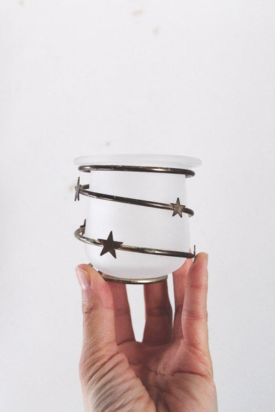 Set Of 5 Vintage Frosted Glass Tea Light Votive Candle Holders Celestial Star Silver