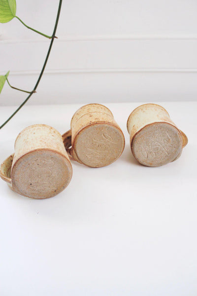 Set Of 3 Studio Pottery Handmade Ceramic Mugs Speckled Glaze Vintage Coffee Cups Rustic