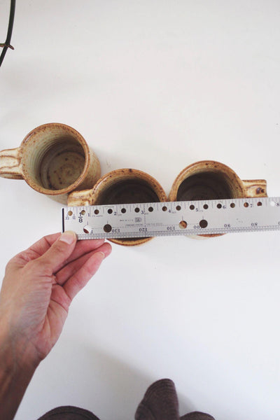 Set Of 3 Studio Pottery Handmade Ceramic Mugs Speckled Glaze Vintage Coffee Cups Rustic