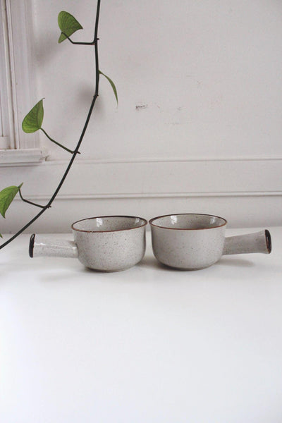 Vintage Japan Speckled Stoneware Soup Bowls Handles Set Of 2 Ceramic Handmade