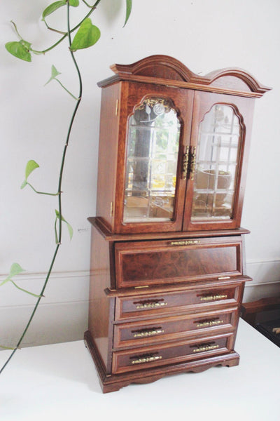Vintage Wooden Jewelry Armoire Tabletop Cabinet Rosalco Glass Doors Storage Brass