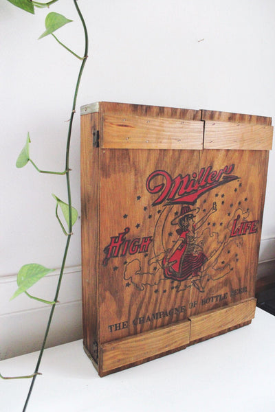Vintage Miller High Life Wooden Cabinet Wall Hanging Crate Box Storage