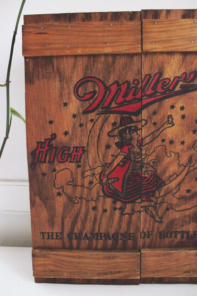 Vintage Miller High Life Wooden Cabinet Wall Hanging Crate Box Storage