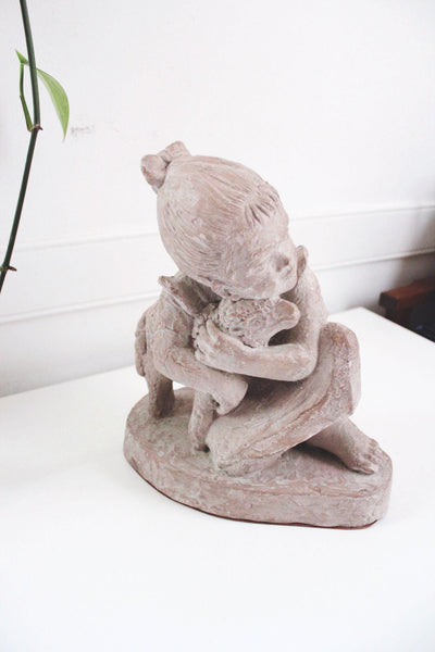 Vintage Klara Sever Girl Lamb Figurine Sculpture Handcrafted Stone 1975 Signed