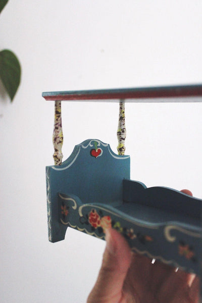 Vintage Dora Kuhn Miniature Canopy Bed Hand-Painted Dollhouse West Germany Folk Art
