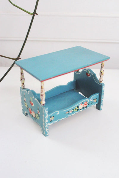 Vintage Dora Kuhn Miniature Canopy Bed Hand-Painted Dollhouse West Germany Folk Art