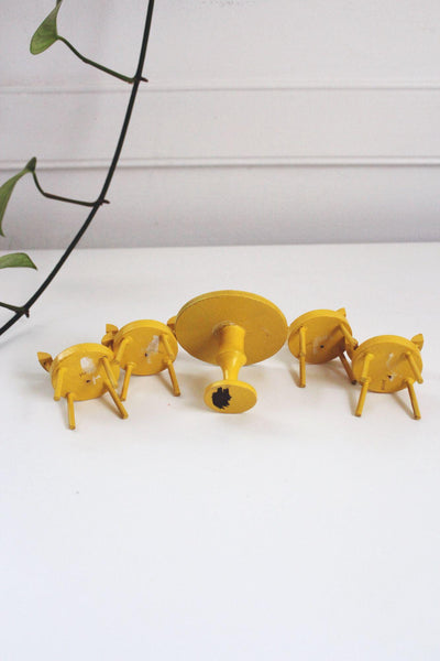 Vintage Yellow Wooden Miniature Table & Chair Set Hand-Painted Floral Design Made In Japan