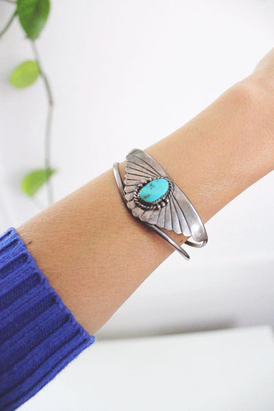 Vintage Native American Navajo Turquoise Sterling Silver Cuff Bracelet W. Begay