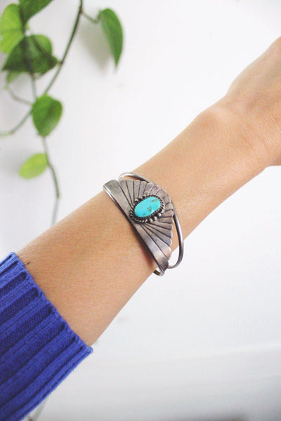 Vintage Native American Navajo Turquoise Sterling Silver Cuff Bracelet W. Begay