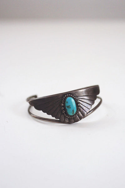 Vintage Native American Navajo Turquoise Sterling Silver Cuff Bracelet W. Begay