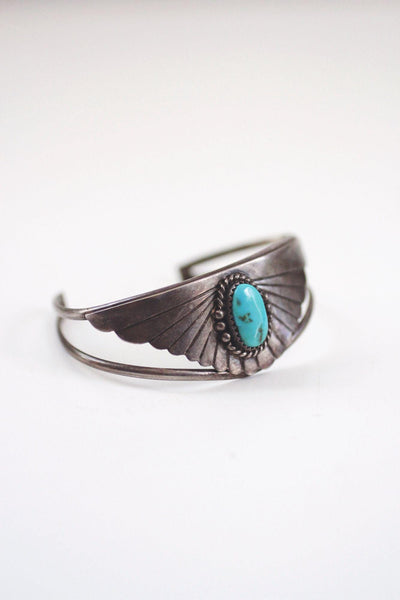 Vintage Native American Navajo Turquoise Sterling Silver Cuff Bracelet W. Begay
