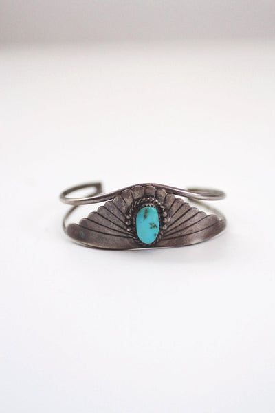 Vintage Native American Navajo Turquoise Sterling Silver Cuff Bracelet W. Begay