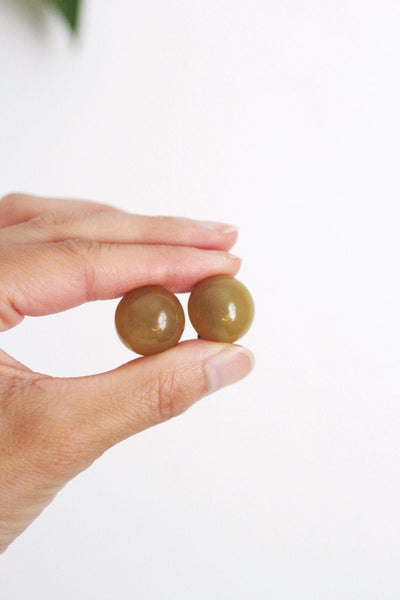 Vintage Olive Green Bakelite Button Clip on Earrings 30s 40s Retro Jewelry Accessory