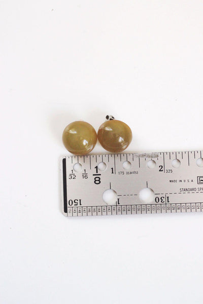 Vintage Olive Green Bakelite Button Clip on Earrings 30s 40s Retro Jewelry Accessory