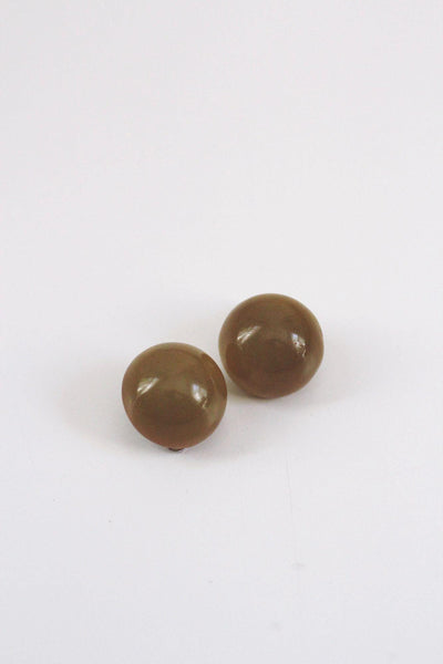 Vintage Olive Green Bakelite Button Clip on Earrings 30s 40s Retro Jewelry Accessory