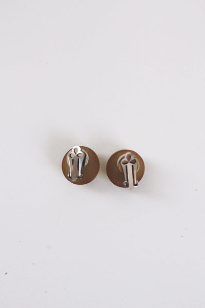 Vintage Olive Green Bakelite Button Clip on Earrings 30s 40s Retro Jewelry Accessory