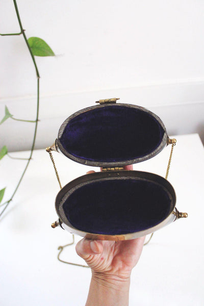 Vintage Black Gold Brass Pillow Purse Cushion Purse Minaudiere Art Deco Chain Strap
