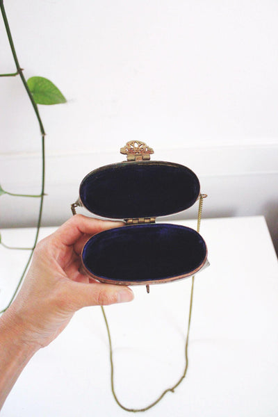 Vintage Art Deco Brass Copper Pillow Purse Minaudiere Chain Strap 20s 30s Antique