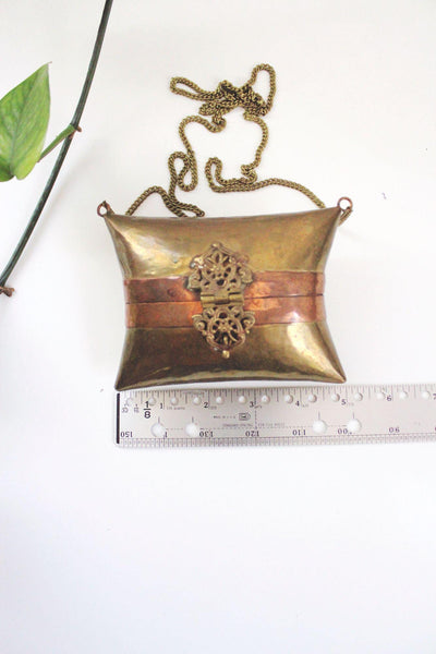 Vintage Art Deco Brass Copper Pillow Purse Minaudiere Chain Strap 20s 30s Antique