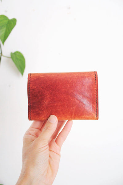 Vintage Hand-Stitched Leather Wallet Trifold Card Coin Case Tan Patina Distressed