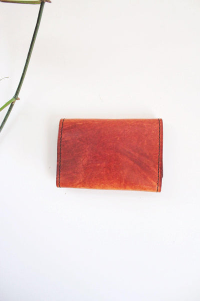 Vintage Hand-Stitched Leather Wallet Trifold Card Coin Case Tan Patina Distressed