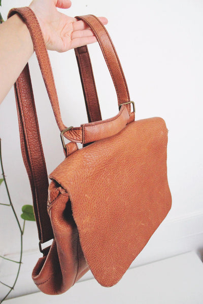 Vintage Duluth Trading Company Brown Leather Backpack Pebbled Shoulder Bag Tan