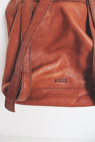 Vintage Duluth Trading Company Brown Leather Backpack Pebbled Shoulder Bag Tan